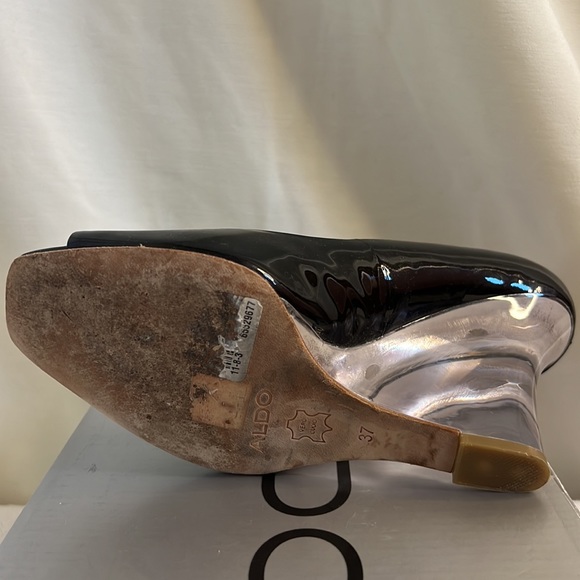 EUC Aldo Size 7/ 37 Javea Black patent lucite wedge heels - Picture 11 of 16